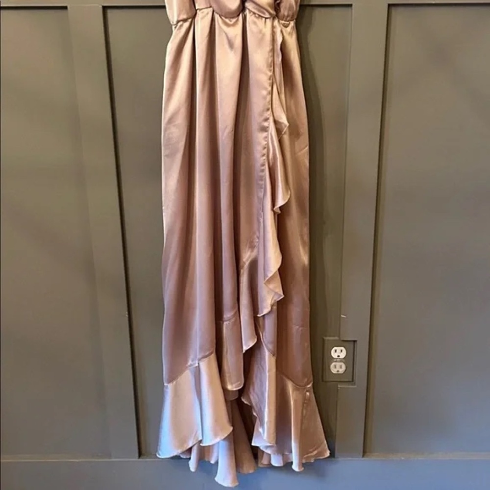 Show Me Your MuMu Champagne Satin Ruffle Wrap Maxi Dress - Picture 7 of 10